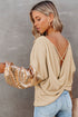 Sequin Patchwork Sleeve Open Back Waffle Knit Top